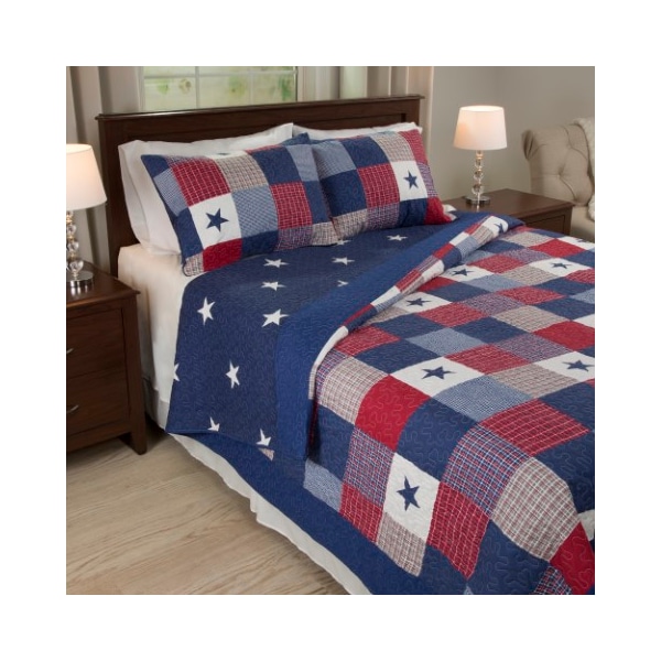 Hastings Home 2-piece Quilt Set, Americana Patchwork of Stars, Red, White, Blue Plaid, Twin 962488XRN - main